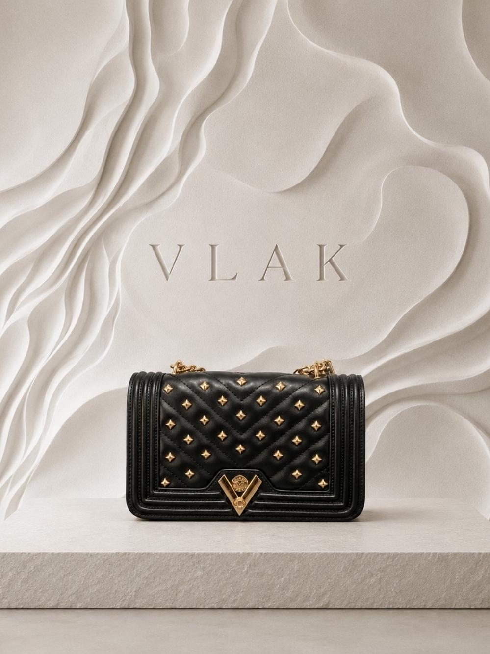 Valentino Orlandi Black Quilted Shoulder Bag with Gold Hardware